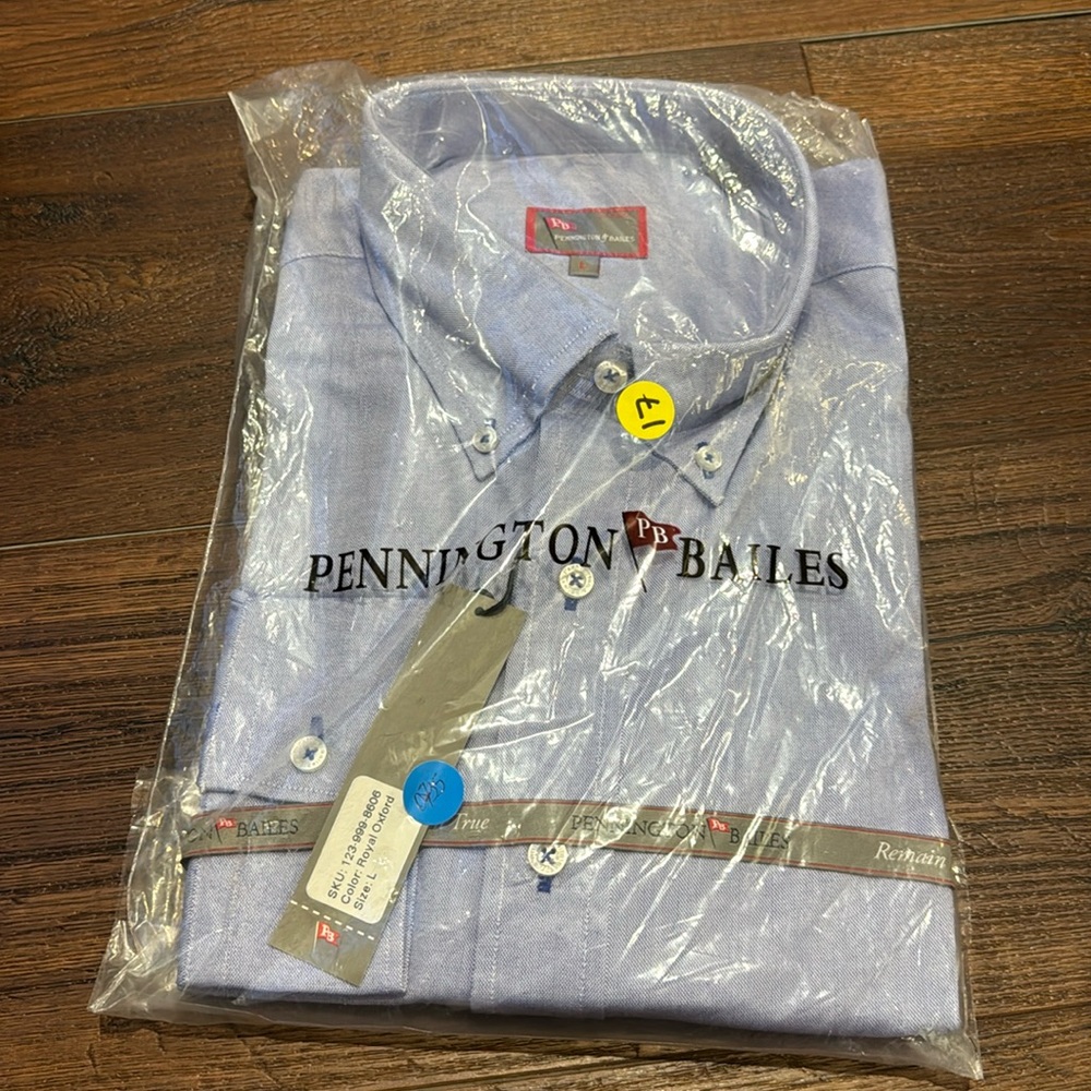 Pennington Bailes NWT Men’s Long Sleeves Business Shirt in Blue.